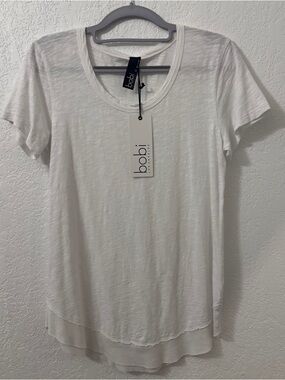 bobi White Short Sleeve Layered Crew Tee